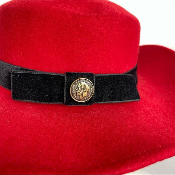 Vintage Red Bolero Hat 100% Wool Felt Black Ribbon and Coin - Picture 6 of 10